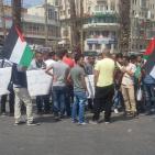 تظاهرة منددة بالاعتداءات التي يتعرض لها المسجد الأقصى من قبل الاحتلال  وسط مدينة رام الله اليوم.