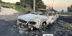 مستوطنون يحرقون كراج سيارات في قرية أم صفا غرب رام الله