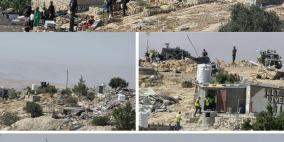 الاحتلال يهدم 12 خيمة ومسكنا في خلة الضبع بمسافر يطا جنوب الخليل