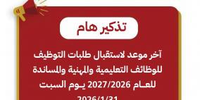 "التربية": السبت آخر موعد لتقديم طلبات التوظيف للعام 2026/2027