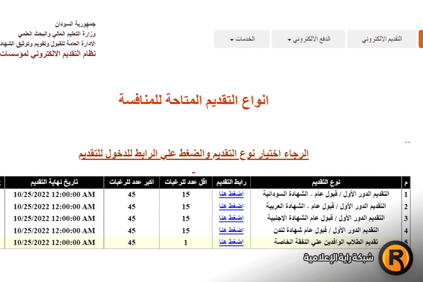 التقديم الالكتروني للجامعات السودانية