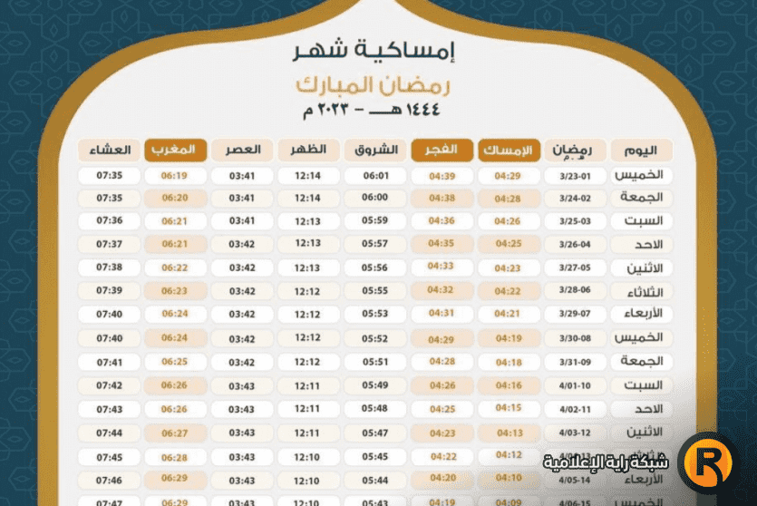 امساكية رمضان في العراق 2023