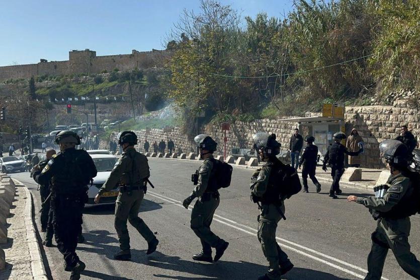 خلال قمع المصلين في وادي الجوز بالقدس اليوم