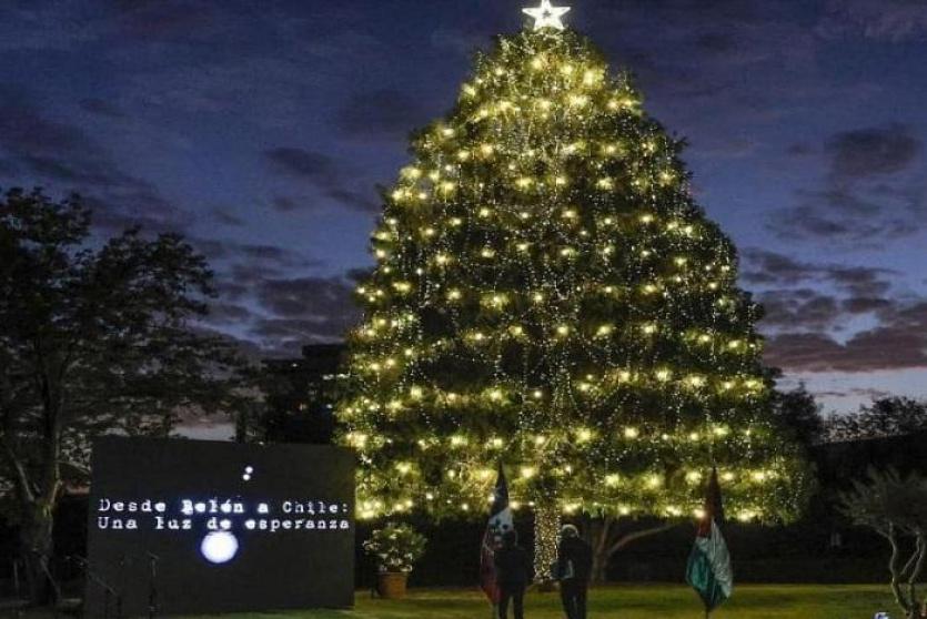 رئيس تشيلي يشارك بإضاءة شجرة الميلاد تضامنا مع الشعب الفلسطيني