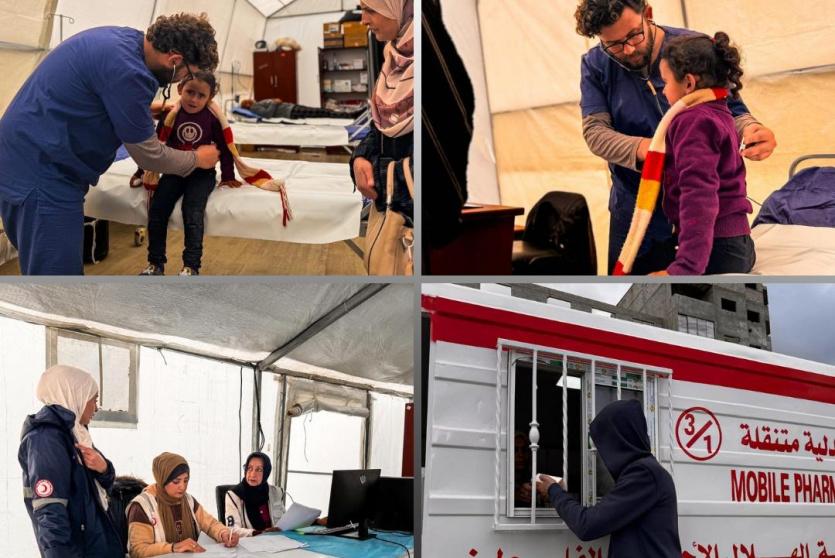 في يومه الأول: مستشفى الهلال الأحمر الميداني بمدينة غزة يعالج عشرات المرضى والجرحى