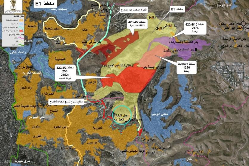 خارطة تبين المخططات التي تسعى سلطات الاحتلال لتنفيذها في القدس