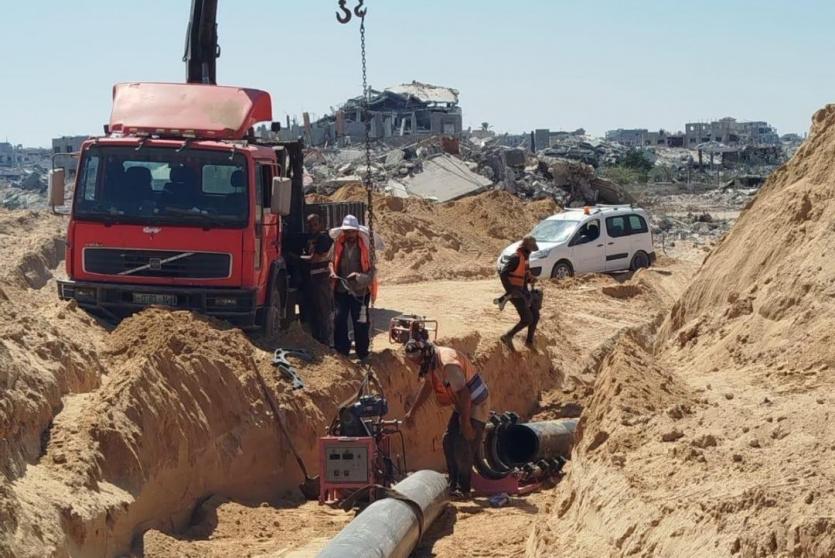 بدء التشغيل التجريبي لخط المياه الرئيسي في محافظة الوسطى بقطاع غزة