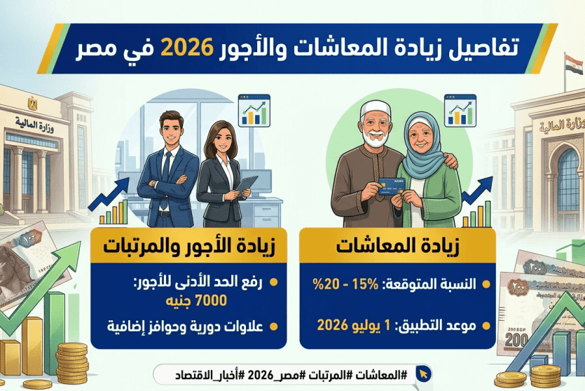 زيادة المعاشات والأجور 2026