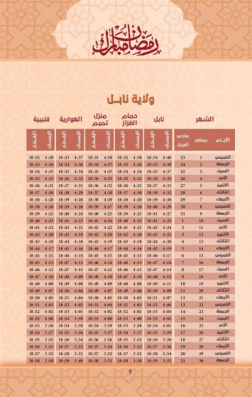 امساكية رمضان 2023 ولاية نابل
