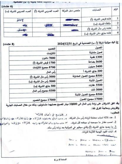 امتحان المحاسبة توجيهي فلسطين 2025