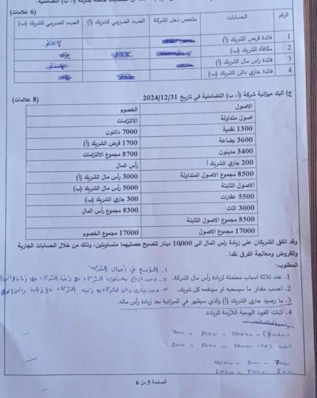 امتحان المحاسبة توجيهي فلسطين 2025