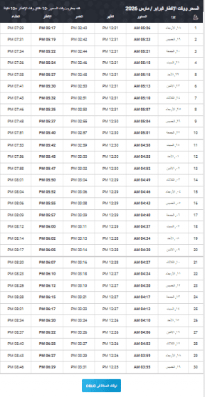 امساكية النرويج 2026